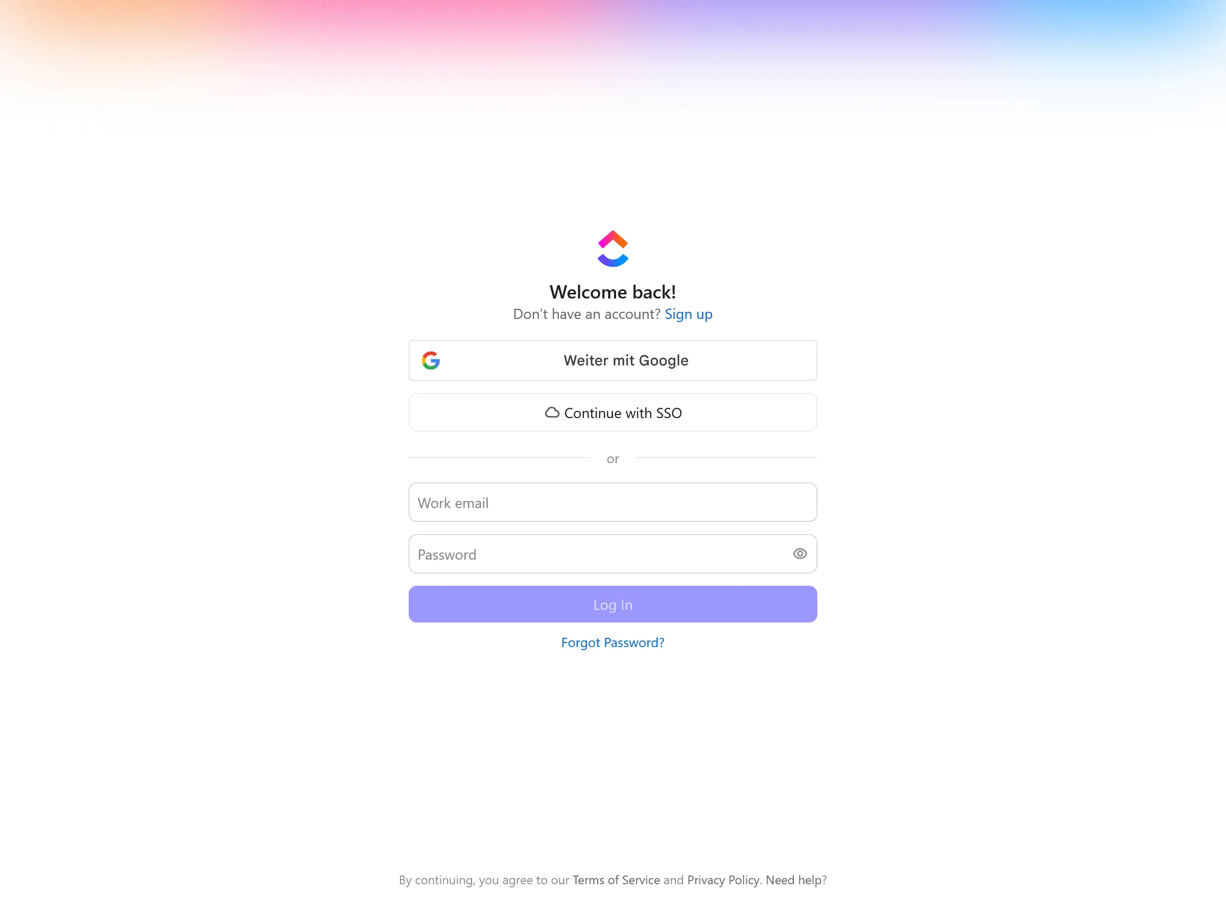 Screenshot of ClickUp Login Page
