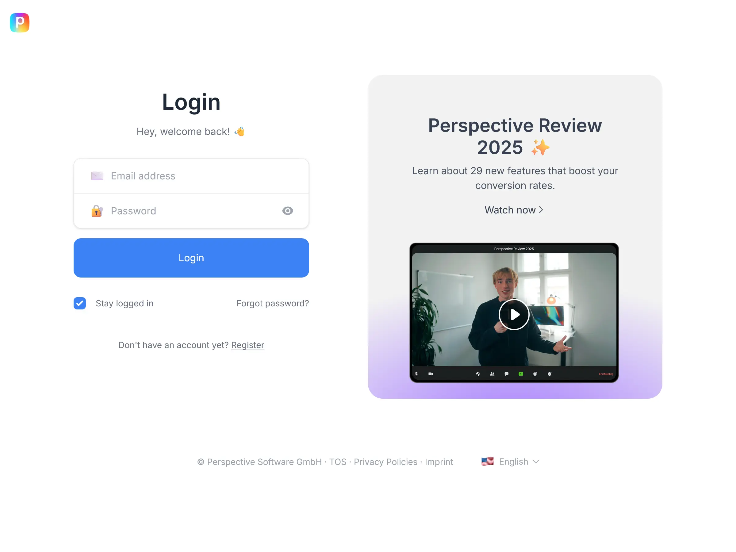 Screenshot of Perspective Funnels Login Page