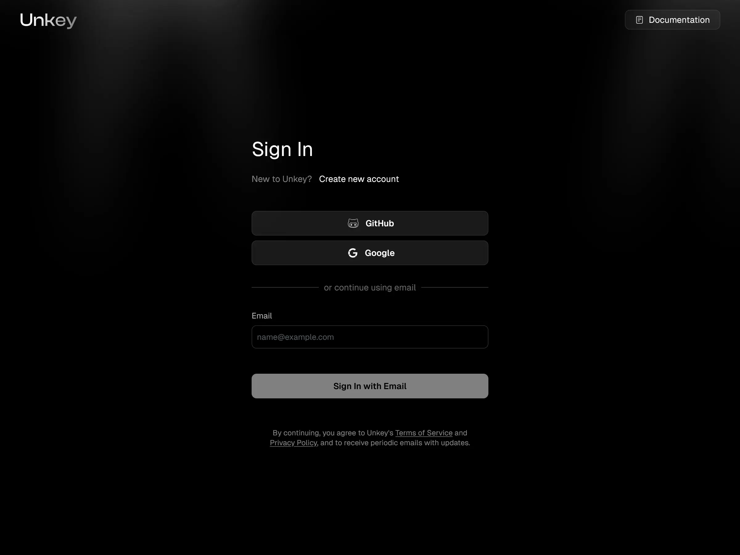 Screenshot of Unkey Login Page